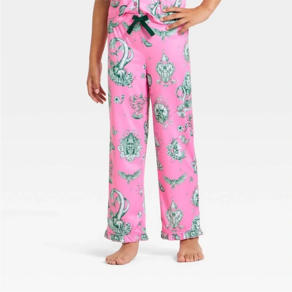 Girls Wicked Katie Kime 2pc Short Sleeve Button Down Shirt Pants Pajama Set Pink